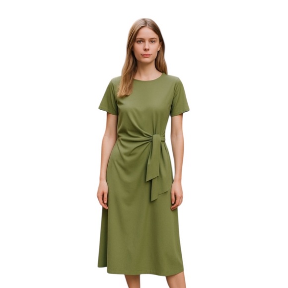 On 34th Women's Crewneck Wrap Tie Olive Green Dress New With Tags - Picture 1 of 5